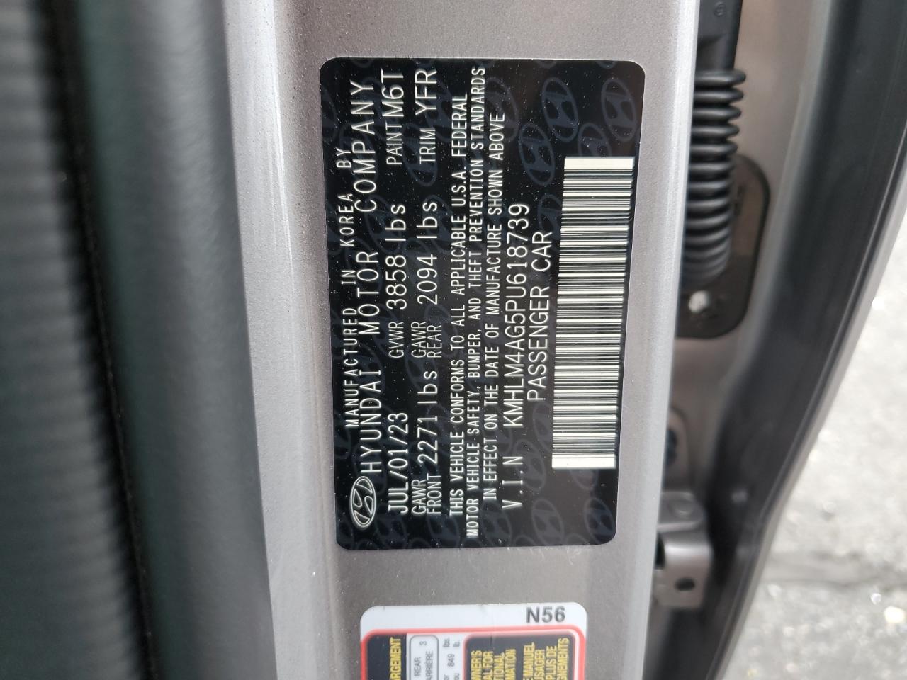 2023 HYUNDAI ELANTRA SEL VIN:KMHLM4AG5PU618739