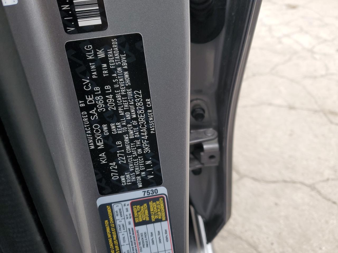 2024 KIA FORTE GT VIN:3KPF44AC3RE828322