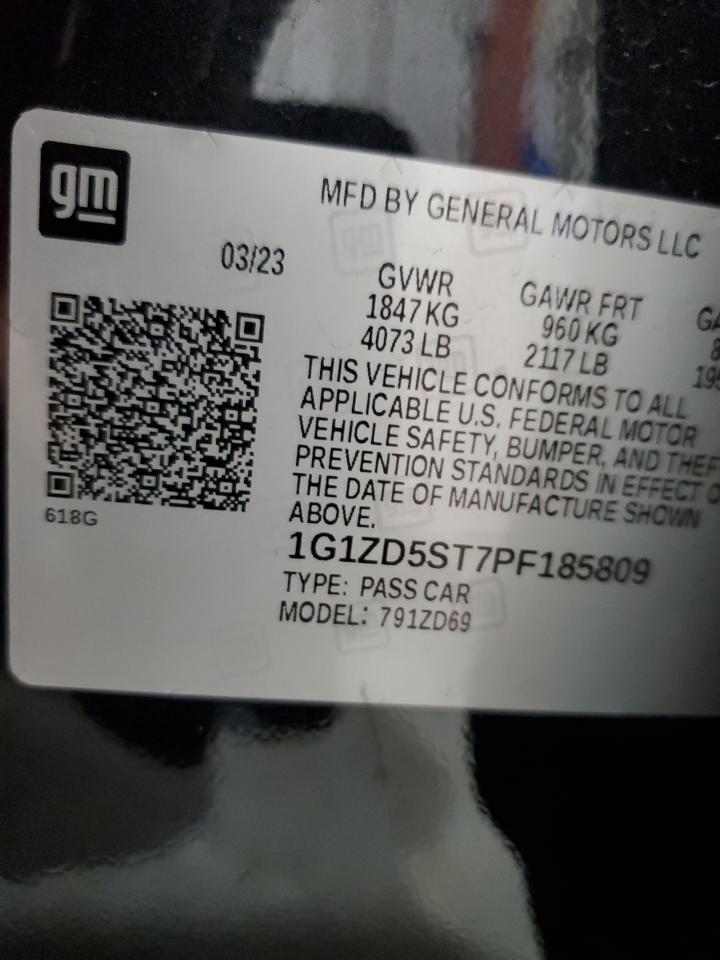 2023 CHEVROLET MALIBU LT VIN:1G1ZD5ST7PF185809