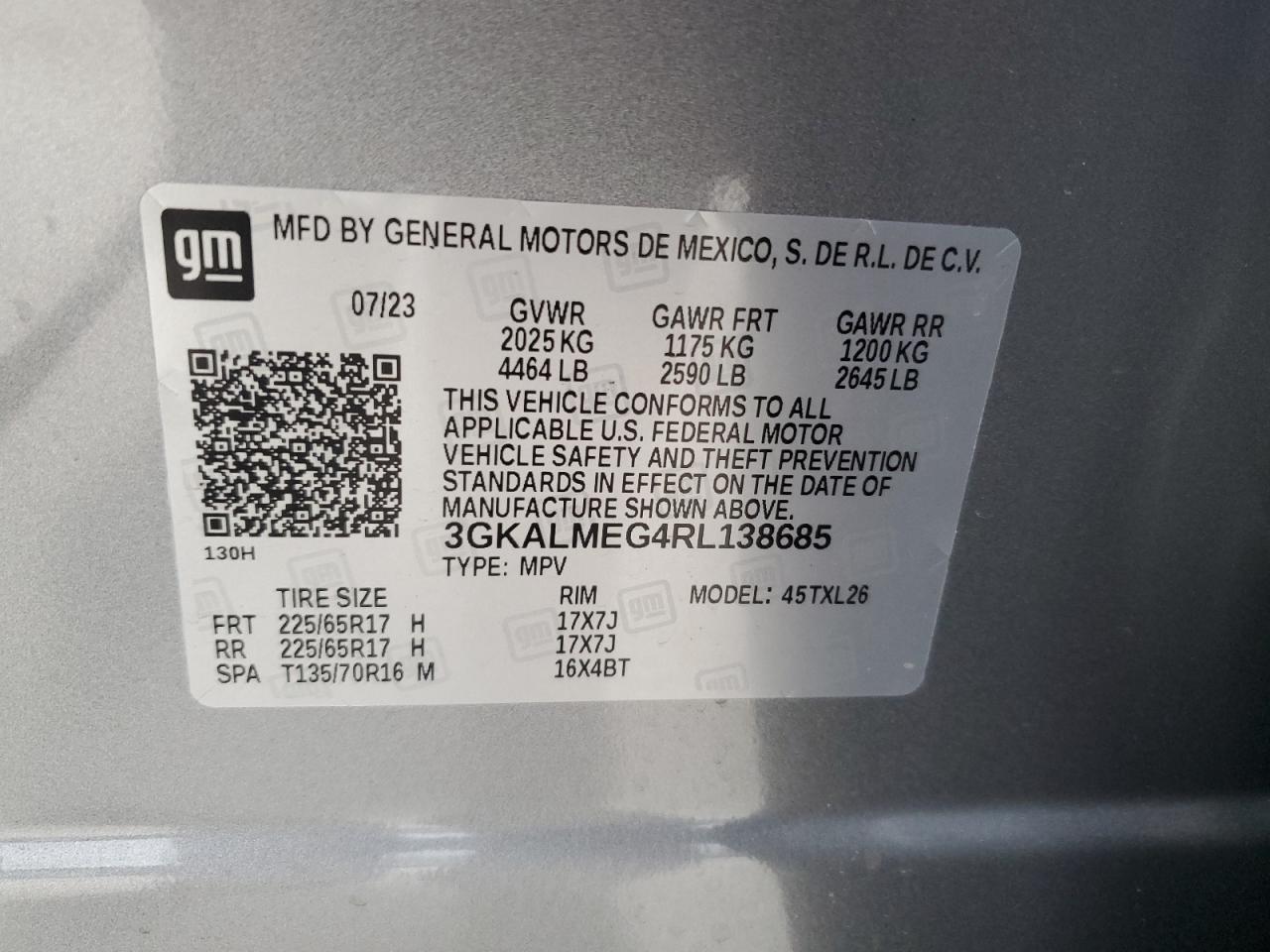 2024 GMC TERRAIN SLE VIN:3GKALMEG4RL138685