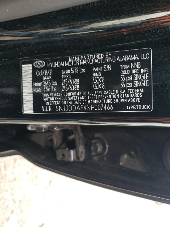 2022 HYUNDAI SANTA CRUZ SEL PREMIUM VIN:5NTJDDAF4NH007466