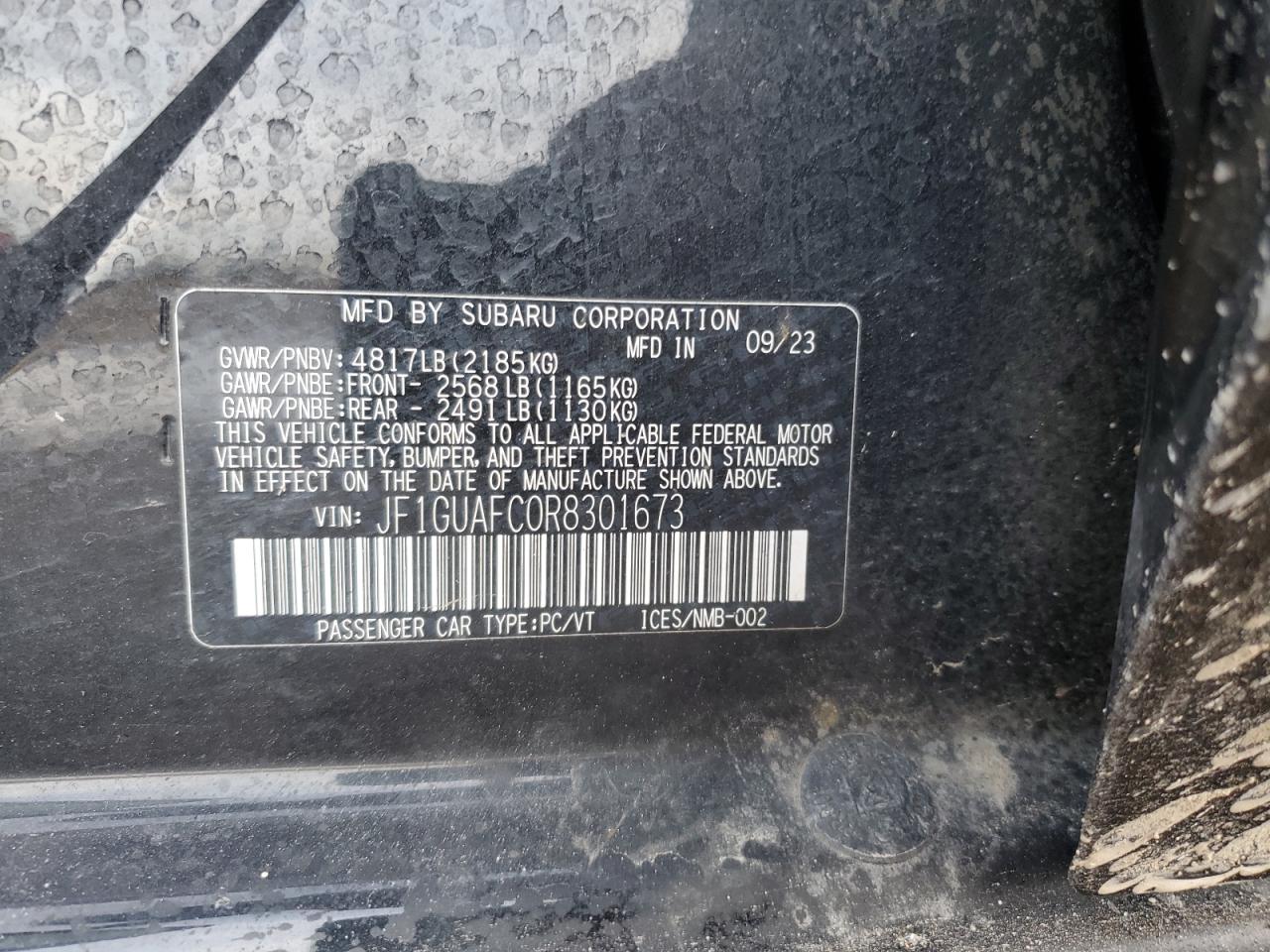 2024 SUBARU IMPREZA SPORT VIN:JF1GUAFC0R8301673