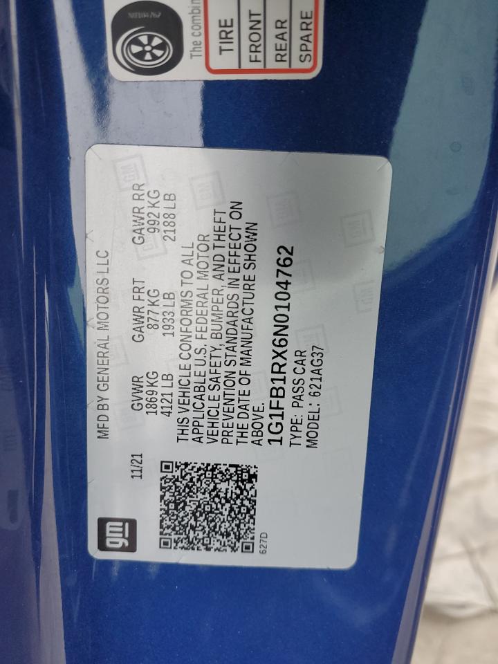 2022 CHEVROLET CAMARO LS VIN:1G1FB1RX6N0104762