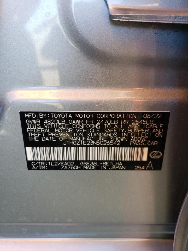 2022 LEXUS IS 350 F SPORT VIN:JTHGZ1E23N5026542