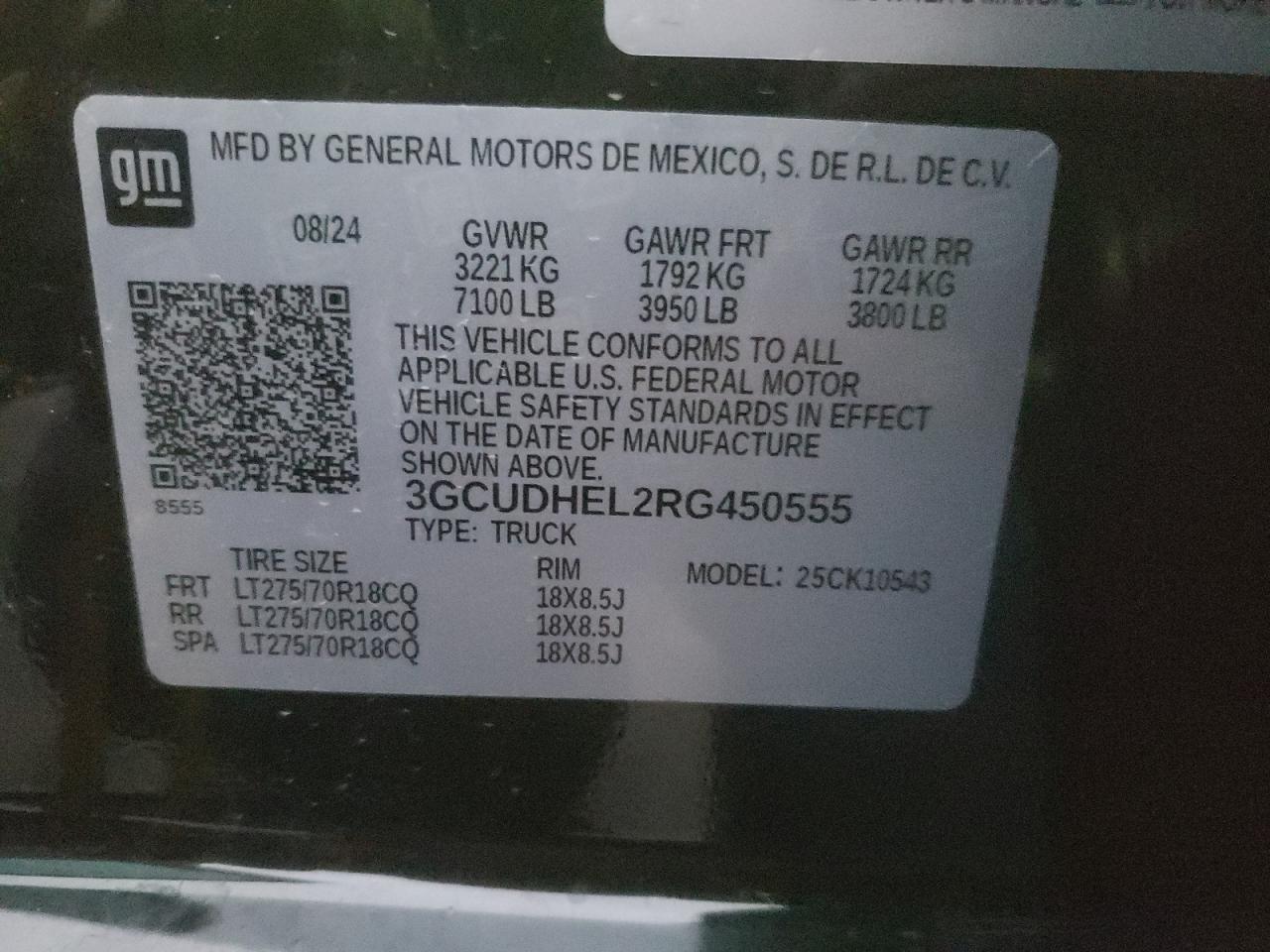 2024 CHEVROLET SILVERADO K1500 ZR2 VIN:3GCUDHEL2RG450555