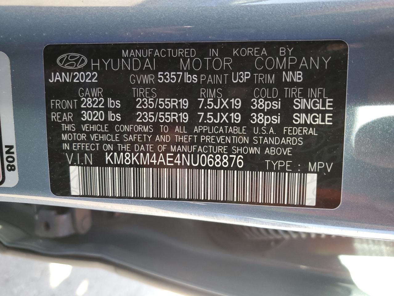 2022 HYUNDAI IONIQ 5 SE VIN:KM8KM4AE4NU068876