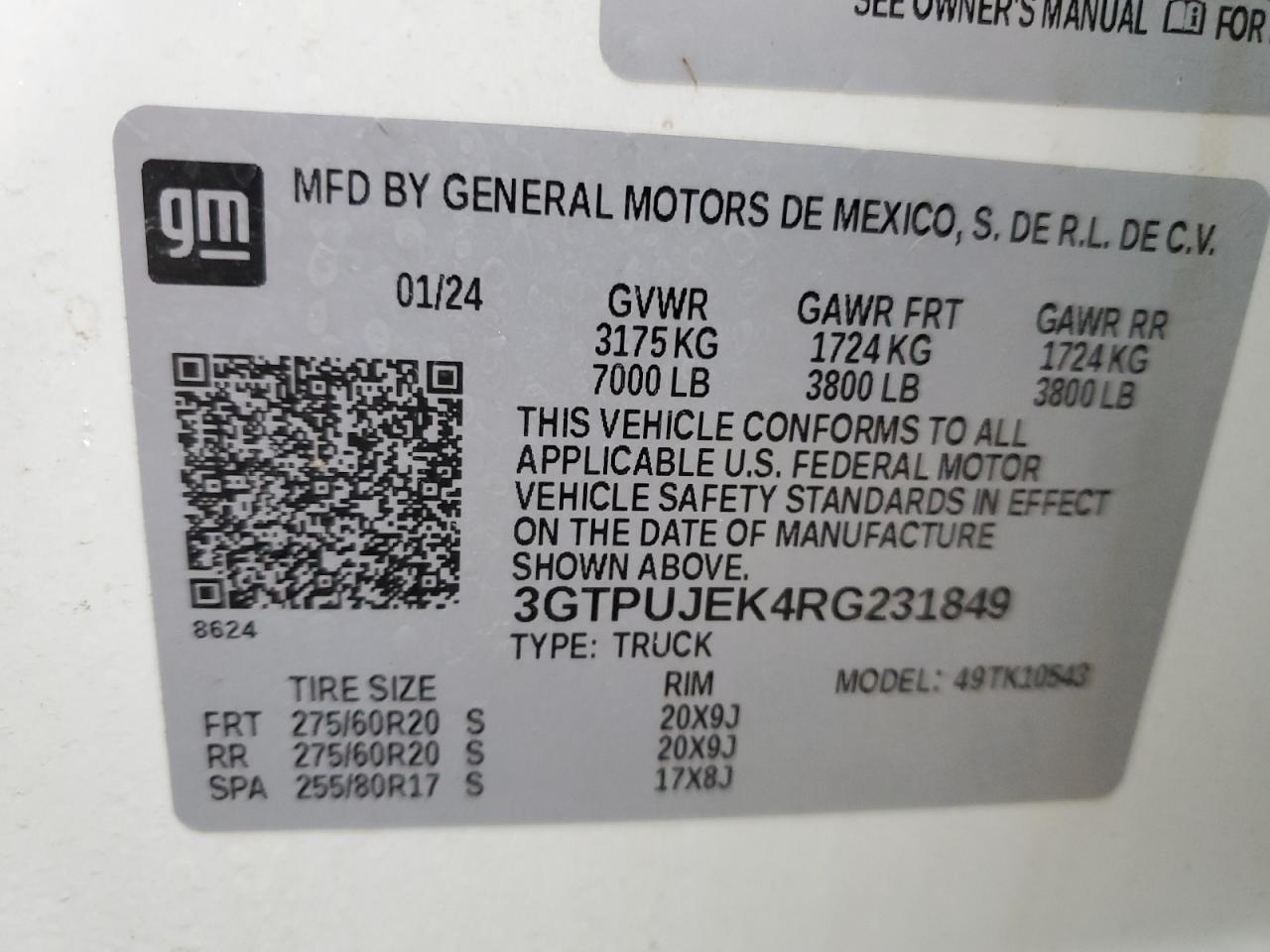 2024 GMC SIERRA K1500 ELEVATION-L VIN:3GTPUJEK4RG231849