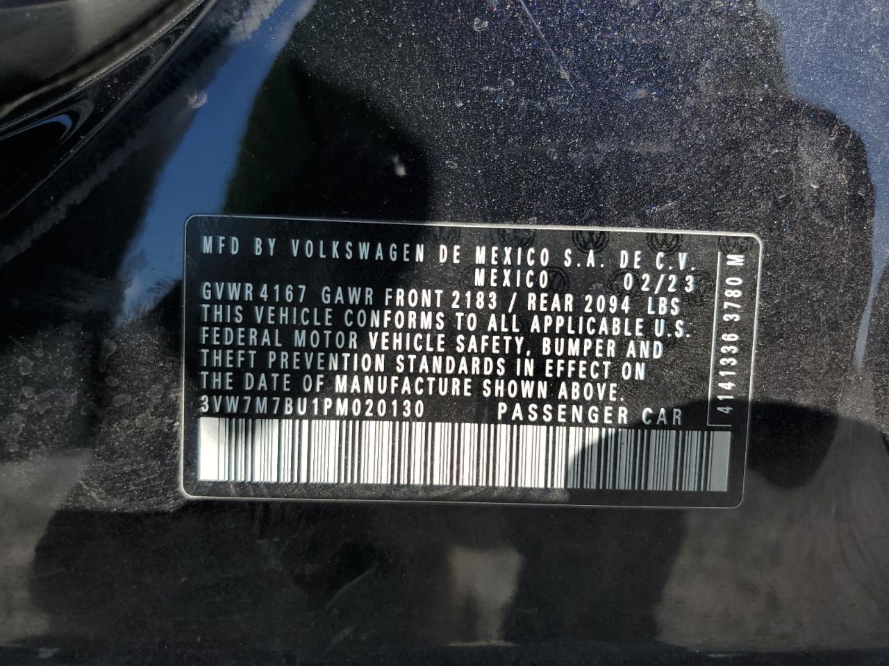 2023 VOLKSWAGEN JETTA SE VIN:3VW7M7BU1PM020130