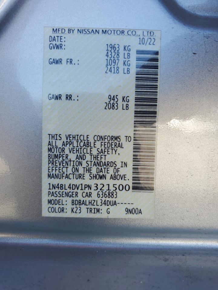 2023 NISSAN ALTIMA SV VIN:1N4BL4DV1PN321500