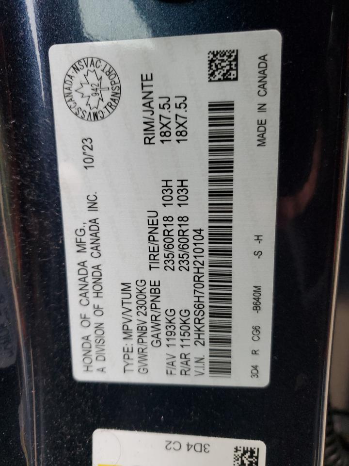 2024 HONDA CR-V EXL VIN:2HKRS6H70RH210104