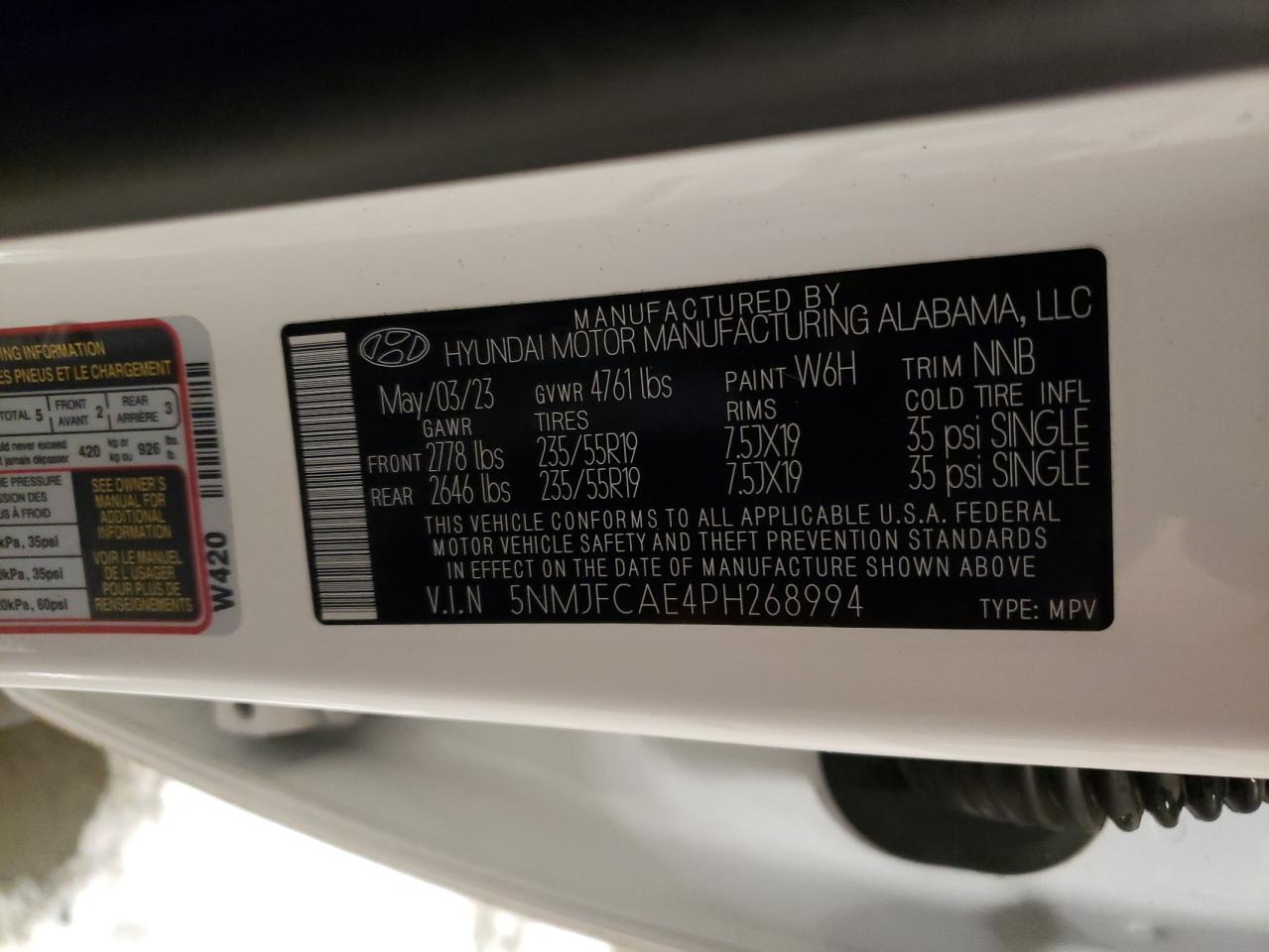 2023 HYUNDAI TUCSON SEL VIN:5NMJFCAE4PH268994