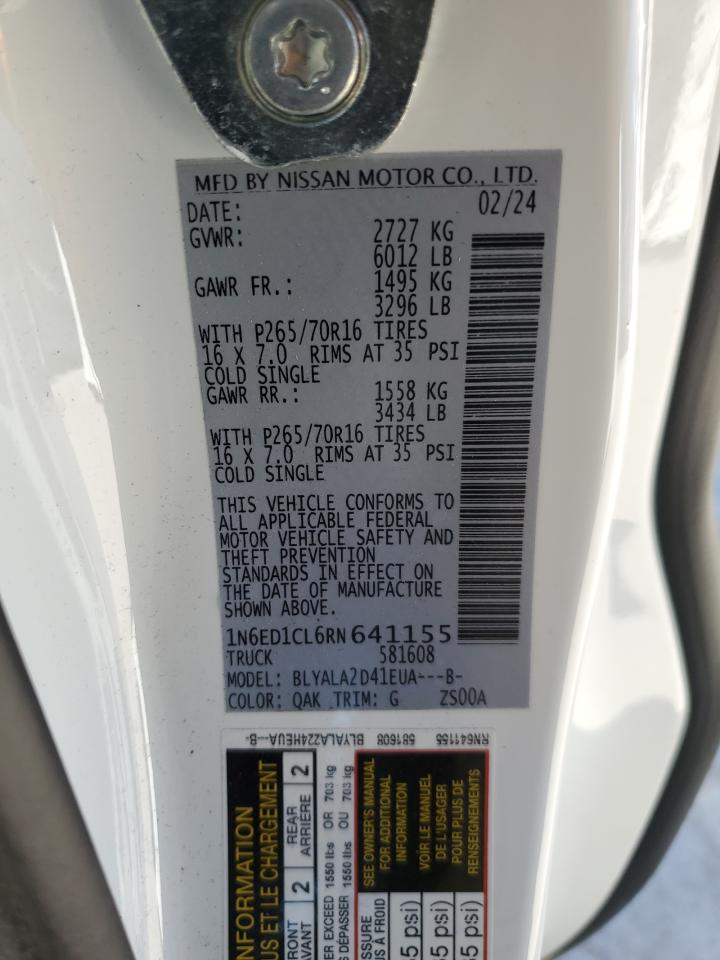 2024 NISSAN FRONTIER S VIN:1N6ED1CL6RN641155