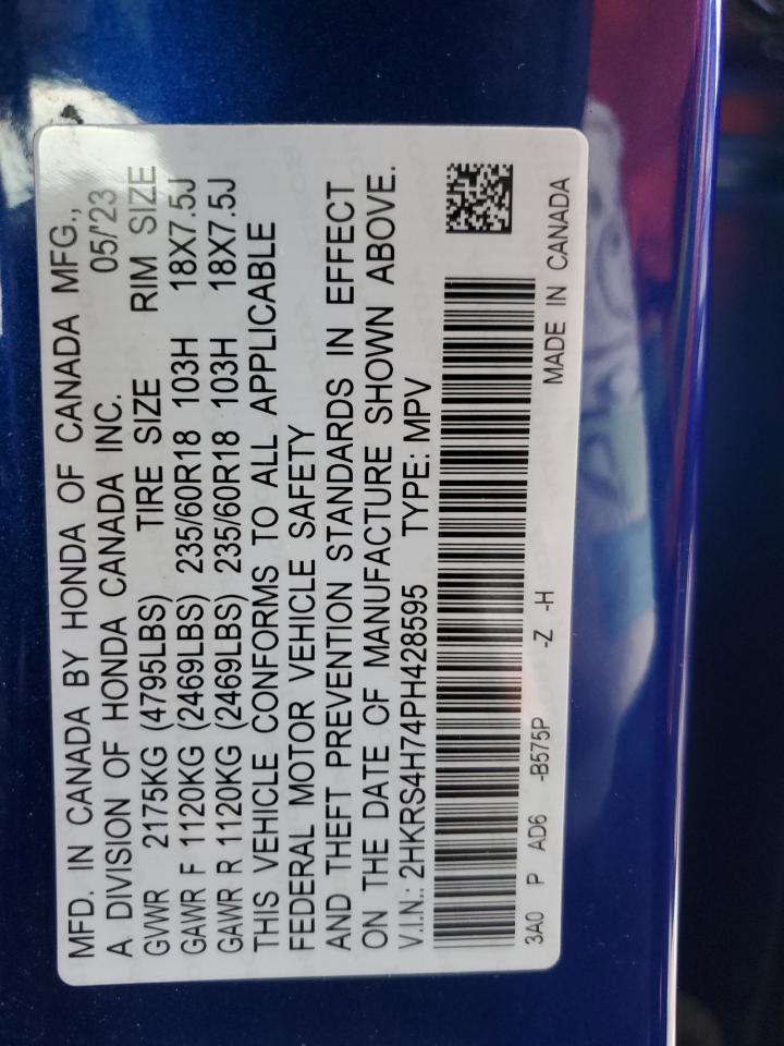 2023 HONDA CR-V EXL VIN:2HKRS4H74PH428595