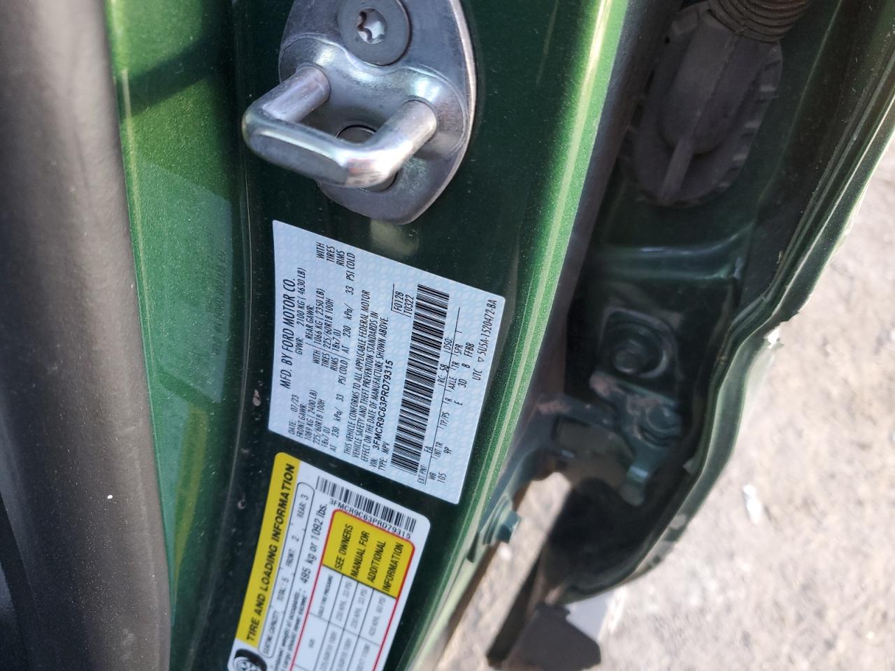 2023 FORD BRONCO SPORT OUTER BANKS VIN:3FMCR9C63PRD79315