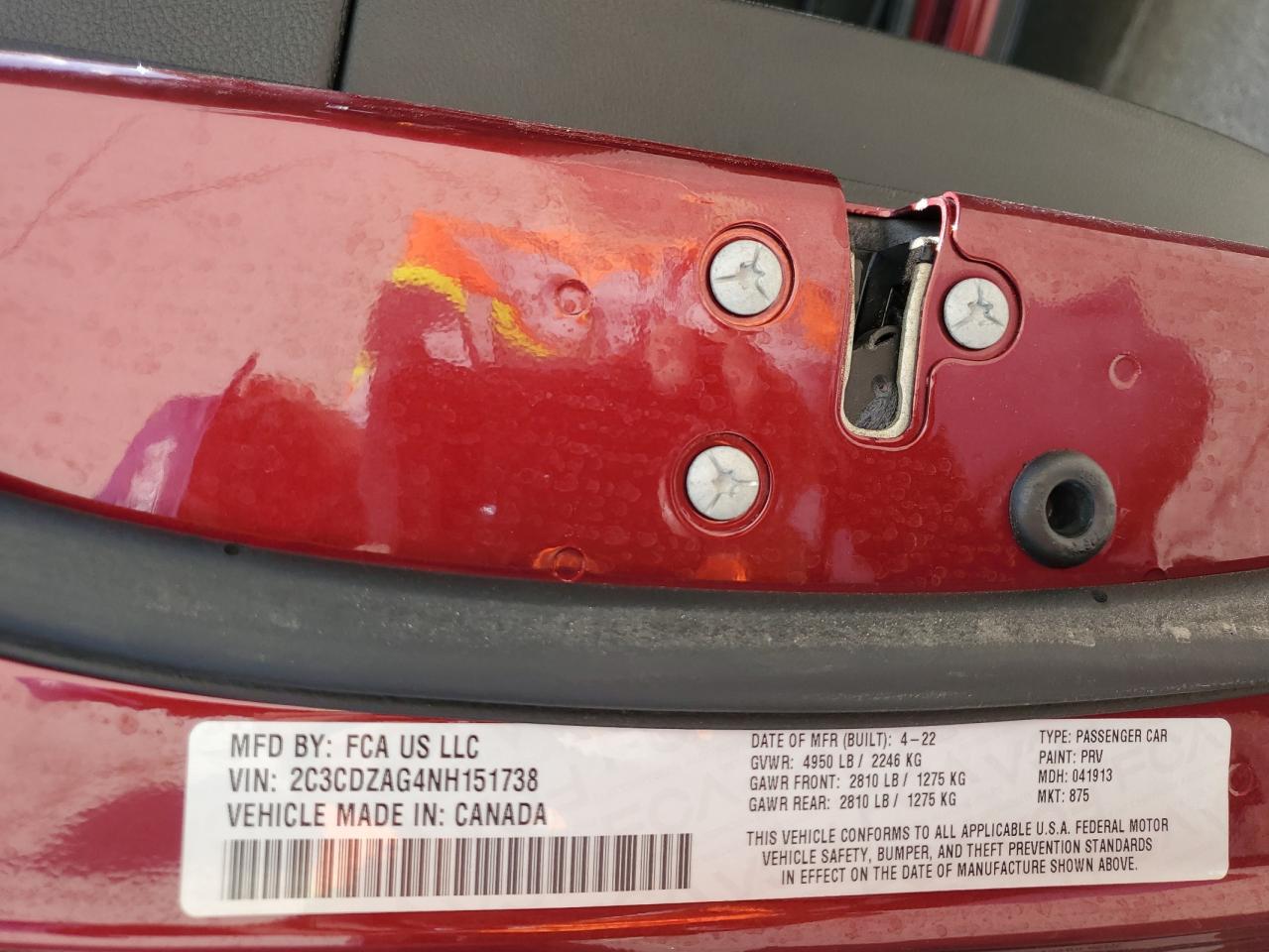 2022 DODGE CHALLENGER SXT VIN:2C3CDZAG4NH151738