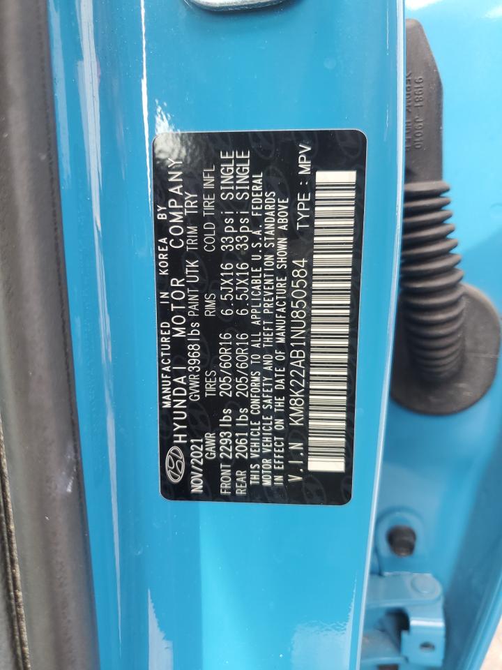 2022 HYUNDAI KONA SEL VIN:KM8K22AB1NU850584
