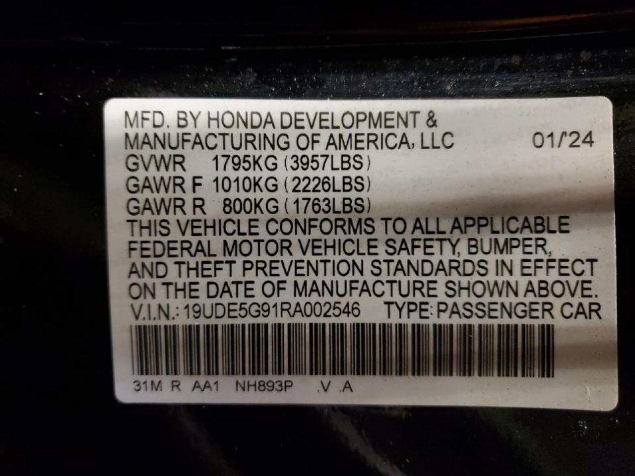 2024 ACURA INTEGRA TYPE S VIN:19UDE5G91RA002546