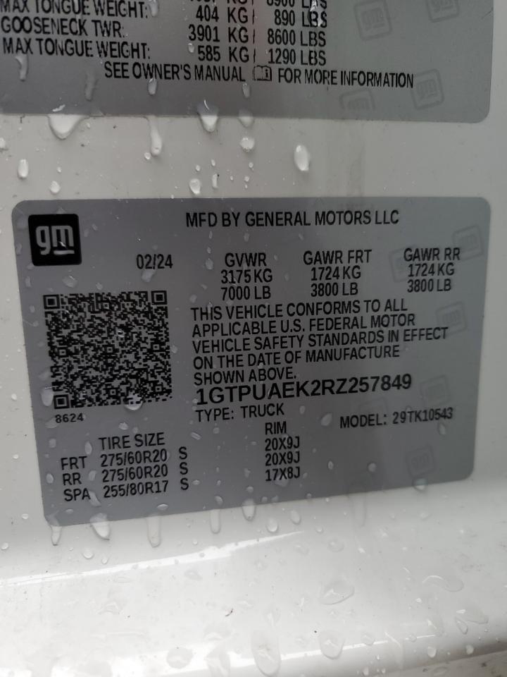 2024 GMC SIERRA K1500 VIN:1GTPUAEK2RZ257849