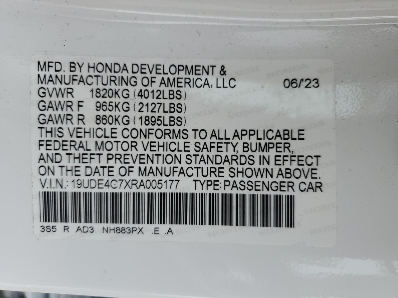 2024 ACURA INTEGRA A-SPEC TECH VIN:19UDE4G7XRA005177