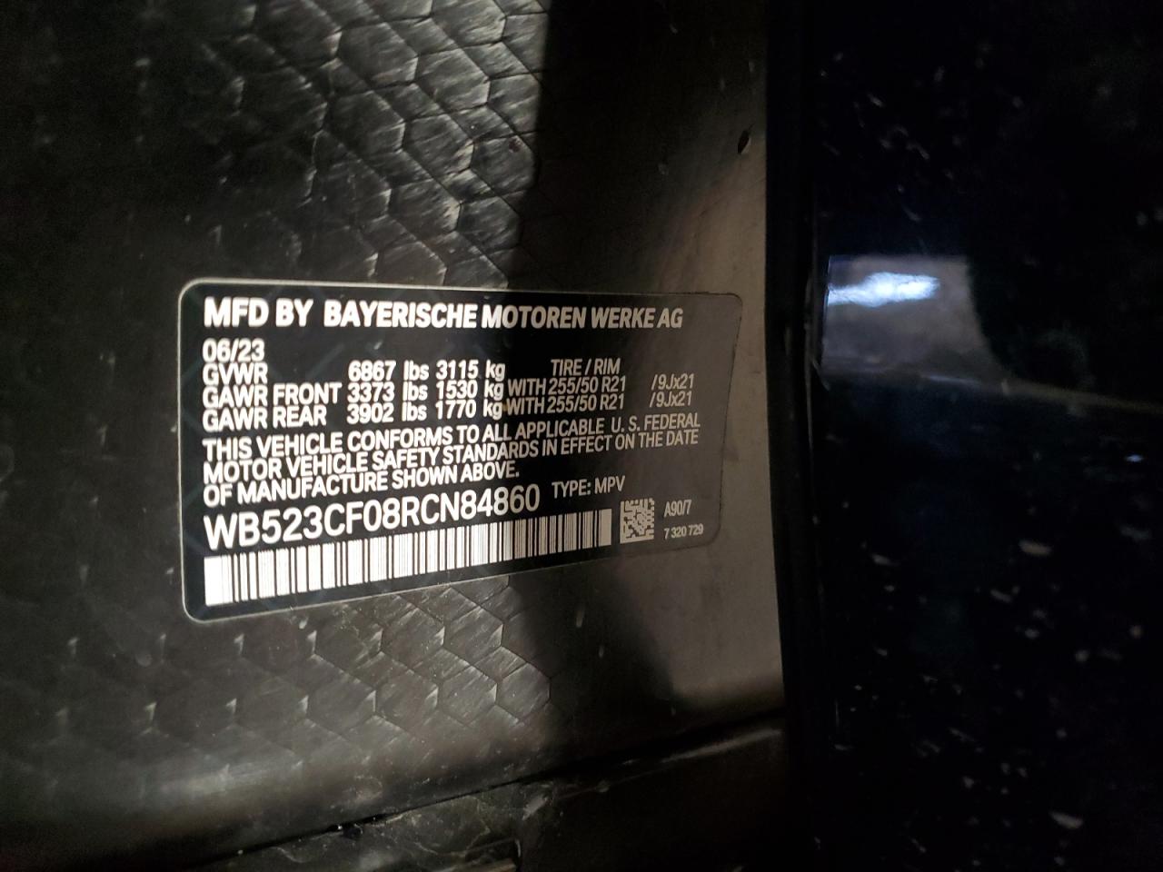 2024 BMW IX XDRIVE50 VIN:WB523CF08RCN84860