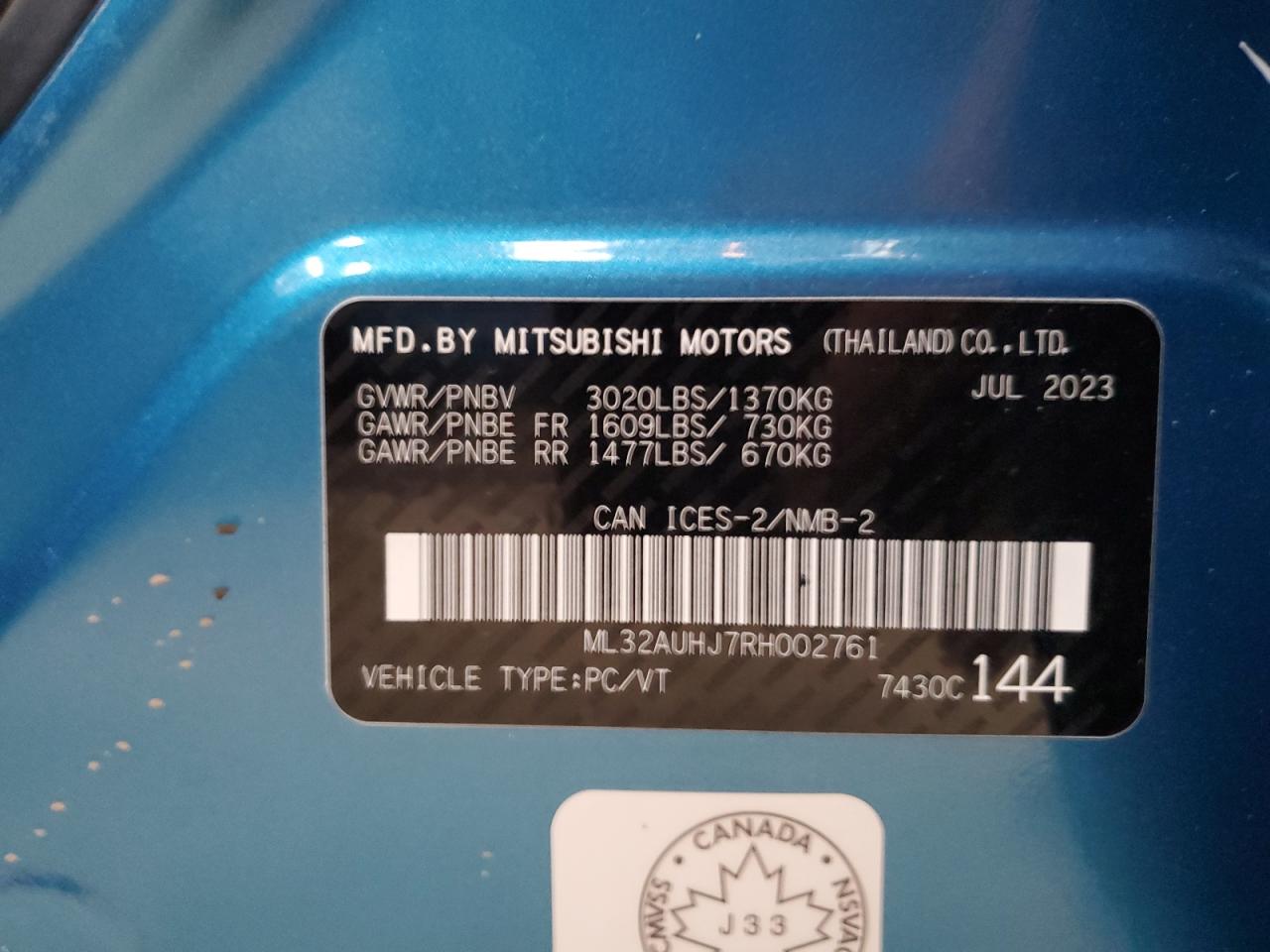 2024 MITSUBISHI MIRAGE ES VIN:WP0AA2A8XNS255297