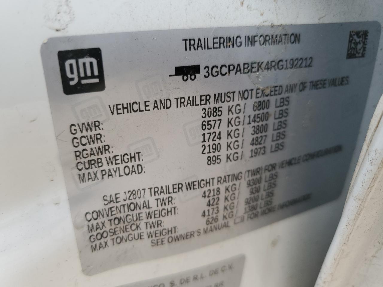 2024 CHEVROLET SILVERADO C1500 CUSTOM VIN:3GCPABEK4RG192212