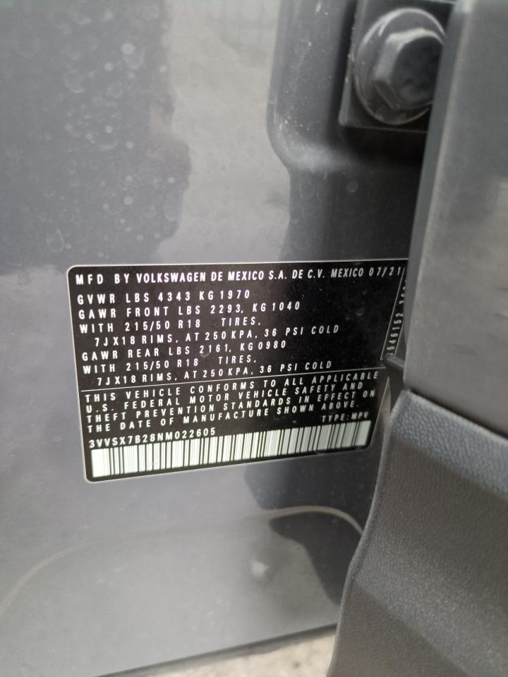 2022 VOLKSWAGEN TAOS SE VIN:3VVSX7B28NM022605
