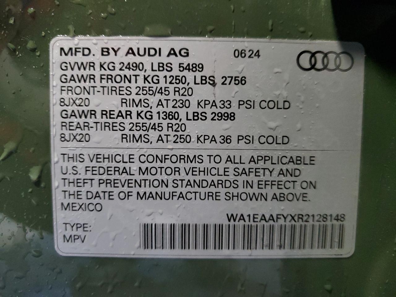 2024 AUDI Q5 PREMIUM PLUS 45 VIN:WA1EAAFYXR2128148