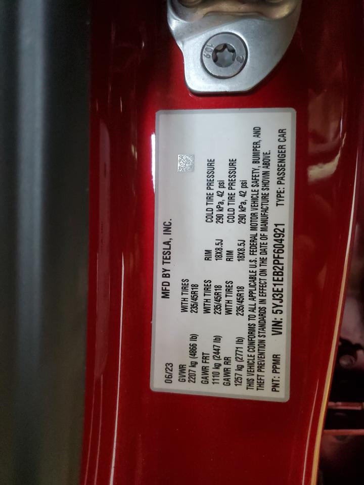 2023 TESLA MODEL 3  VIN:5YJ3E1EB2PF604921