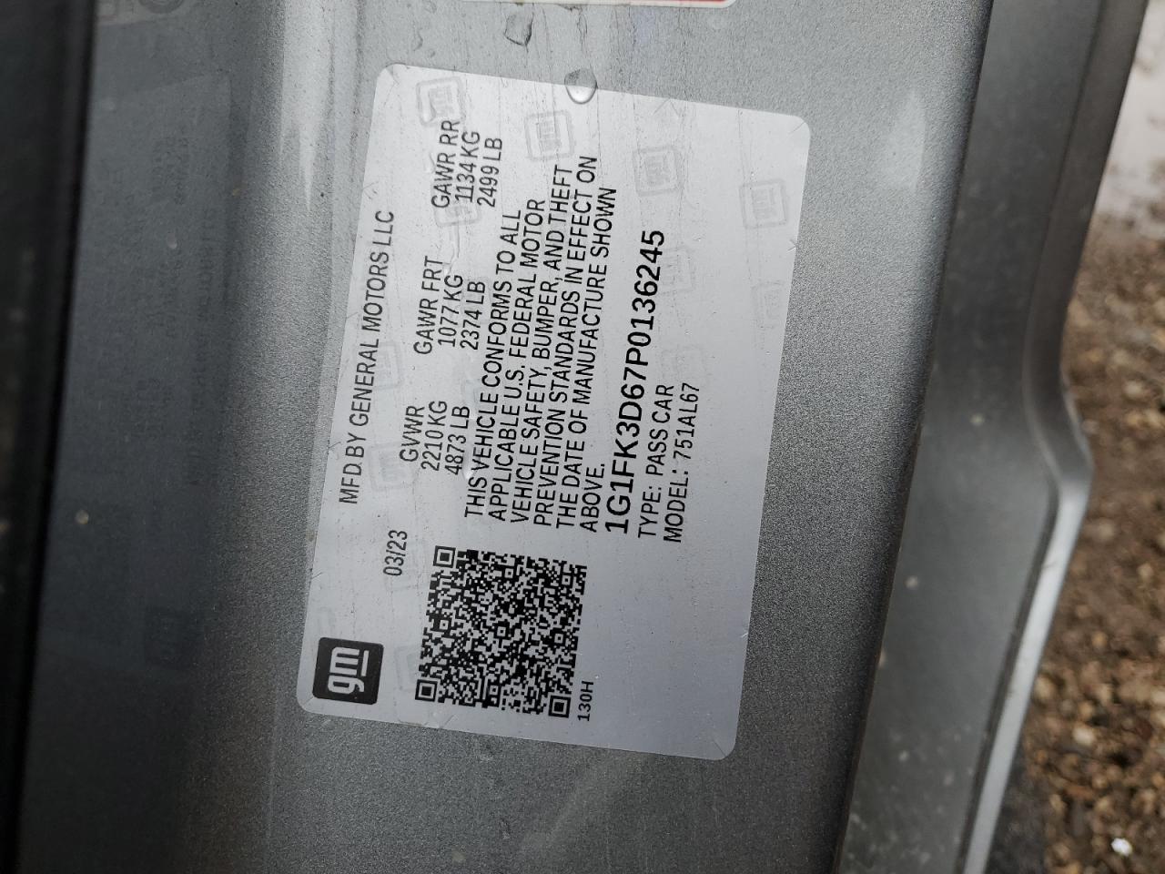 2023 CHEVROLET CAMARO ZL1 VIN:1G1FK3D67P0136245