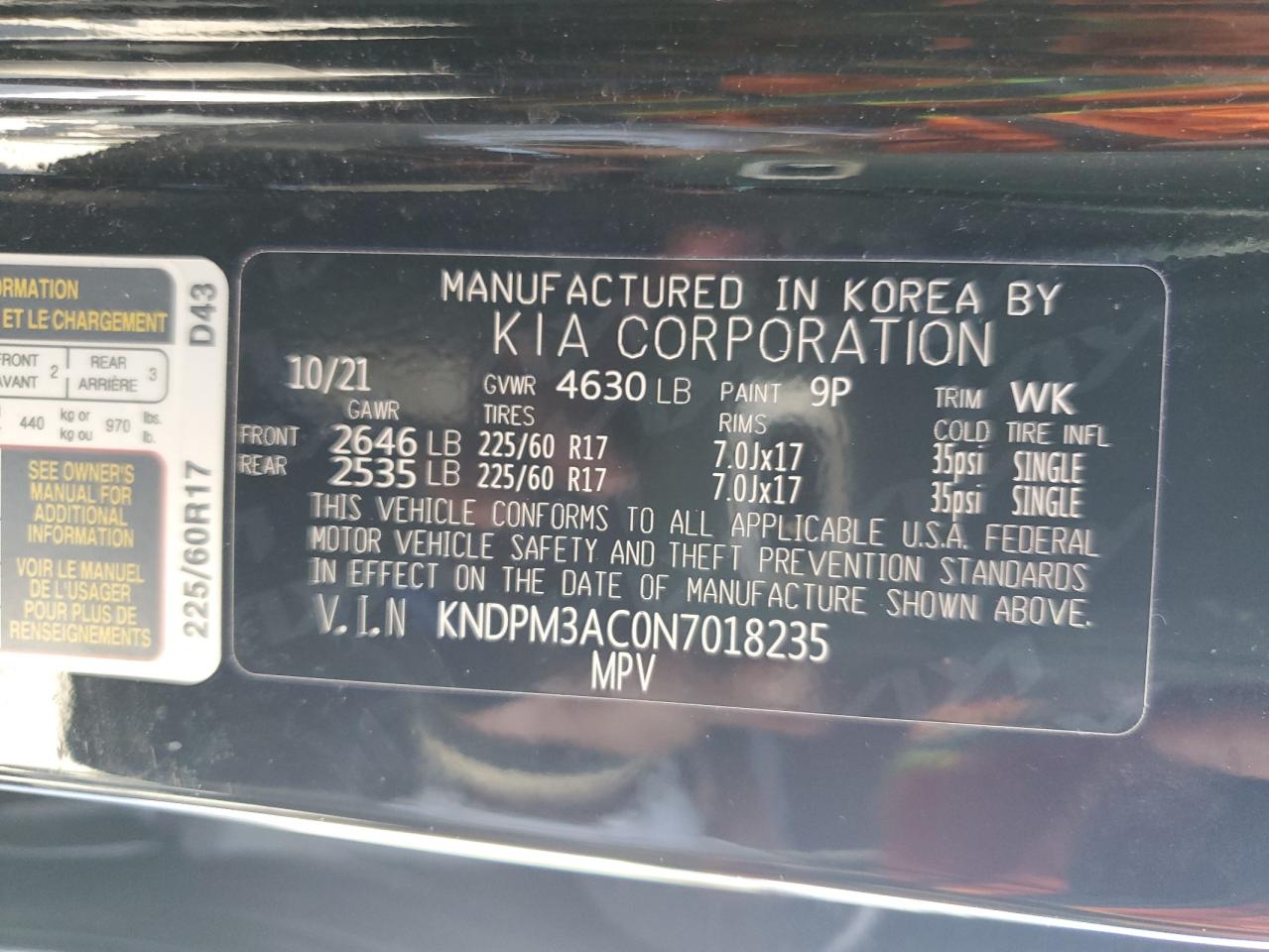 2022 KIA SPORTAGE LX VIN:KNDPM3AC0N7018235