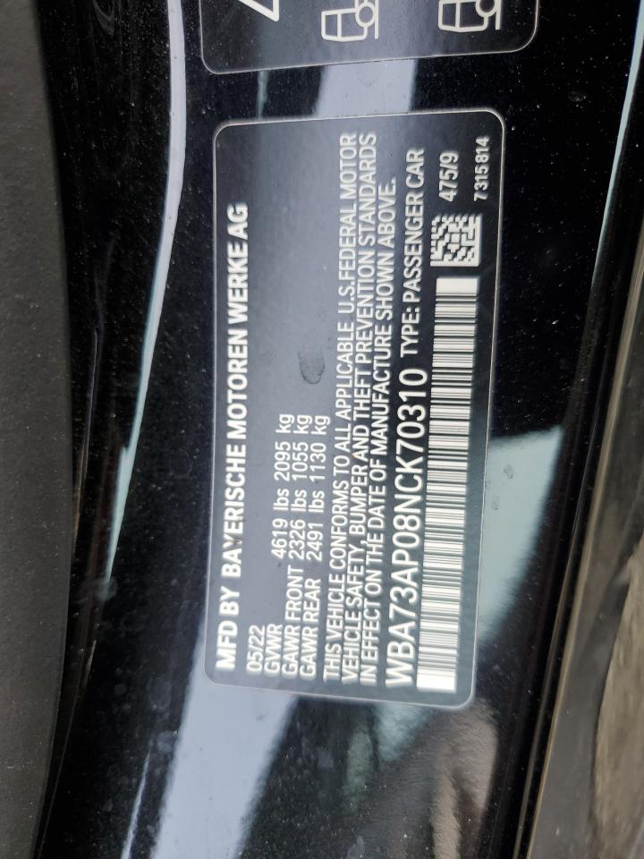 2022 BMW 430XI  VIN:WBA73AP08NCK70310