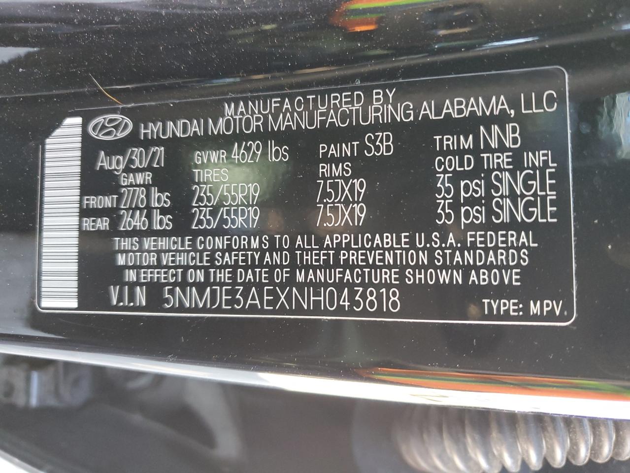 2022 HYUNDAI TUCSON LIMITED VIN:5NMJE3AEXNH043818