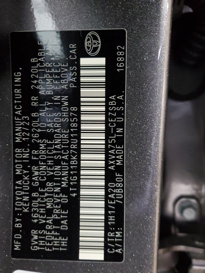 2024 TOYOTA CAMRY SE NIGHT SHADE VIN:4T1G11BK7RU118578