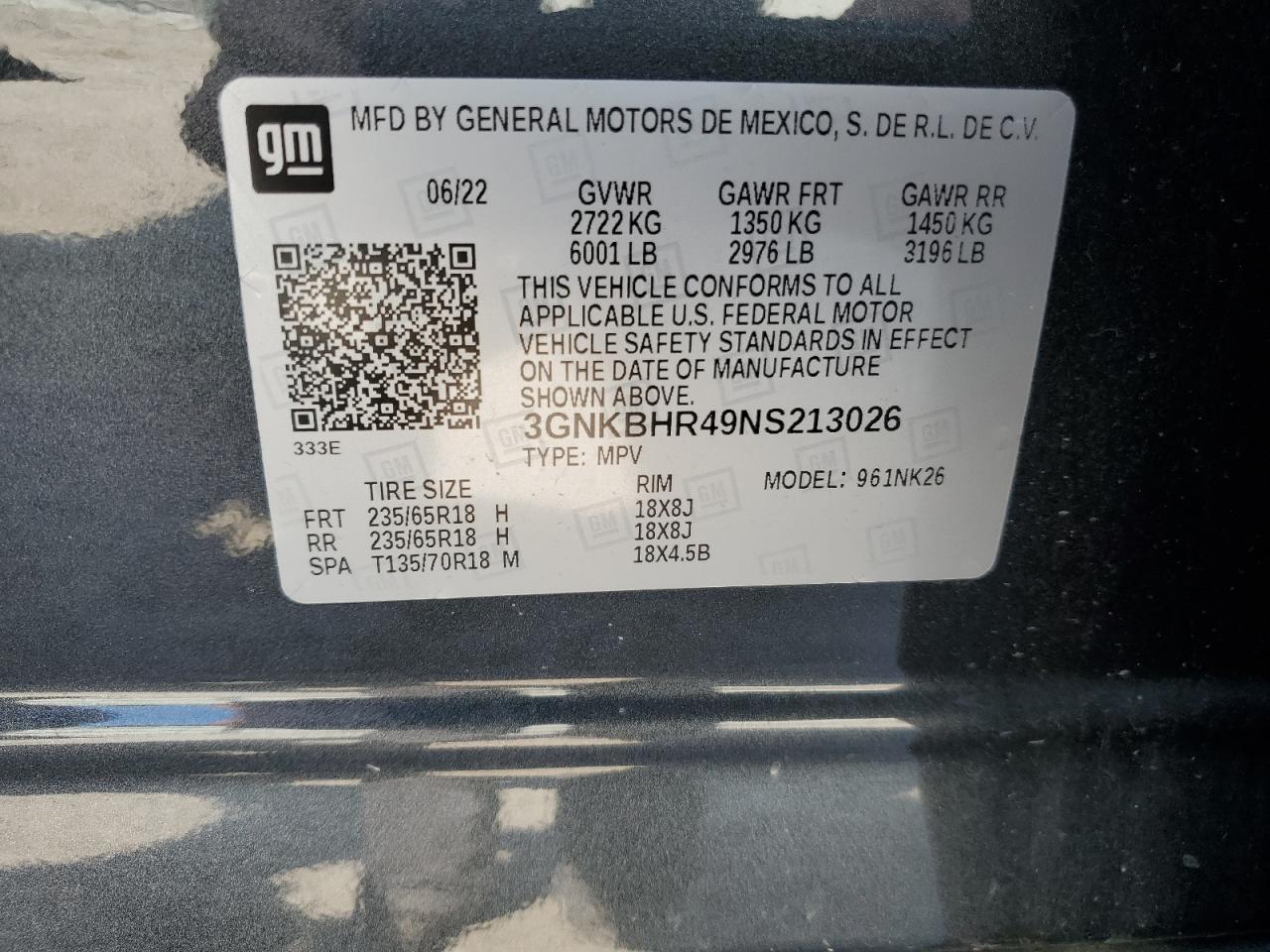 2022 CHEVROLET BLAZER 2LT VIN:3GNKBHR49NS213026