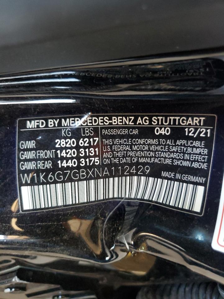 2022 MERCEDES-BENZ S 580 4MATIC VIN:W1K6G7GBXNA112429