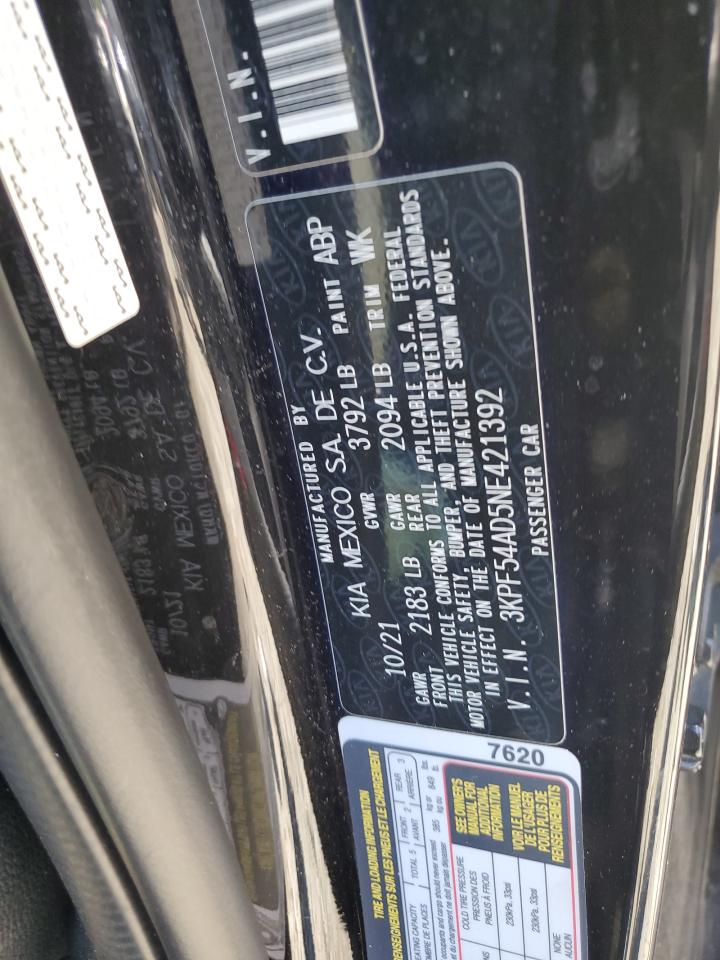 2022 KIA FORTE GT LINE VIN:3KPF54AD5NE421392
