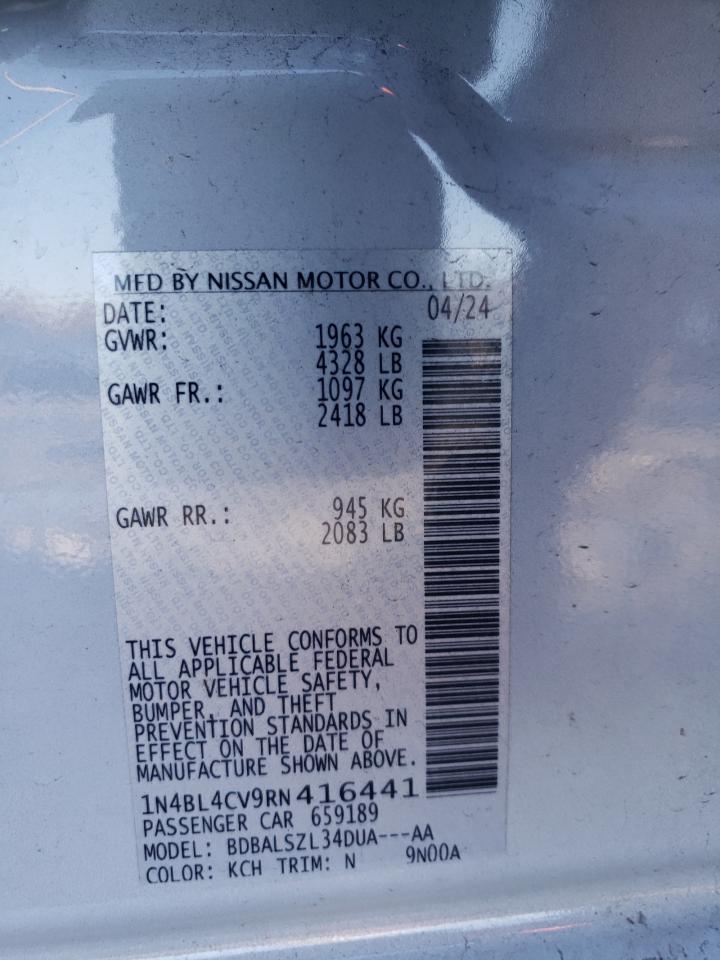 2024 NISSAN ALTIMA SR VIN:1N4BL4CV9RN416441