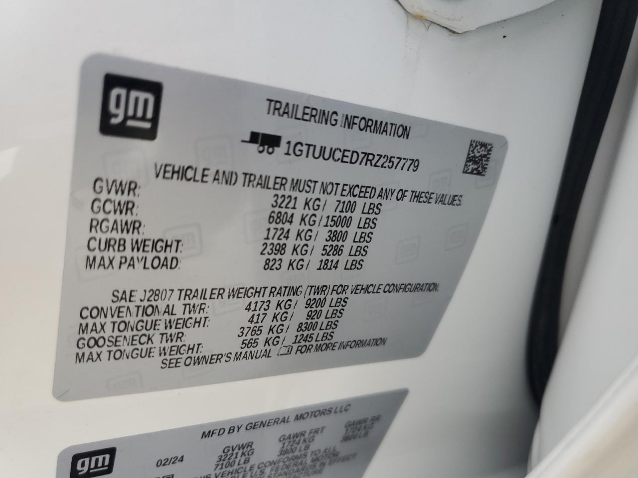 2024 GMC SIERRA K1500 ELEVATION VIN:1GTUUCED7RZ257779