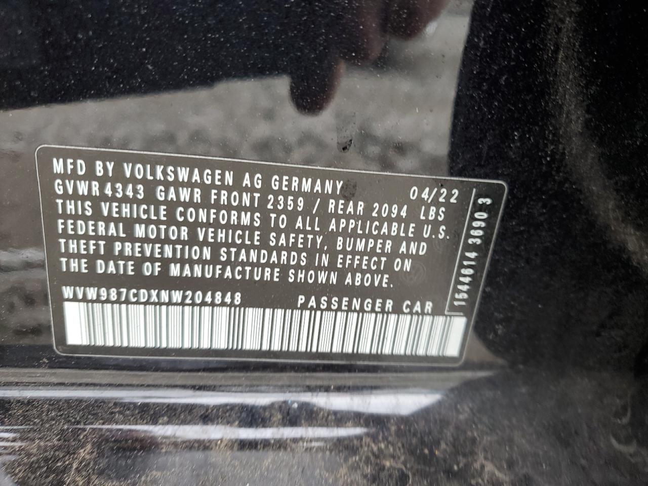 2022 VOLKSWAGEN GTI SE VIN:WVW987CDXNW204848