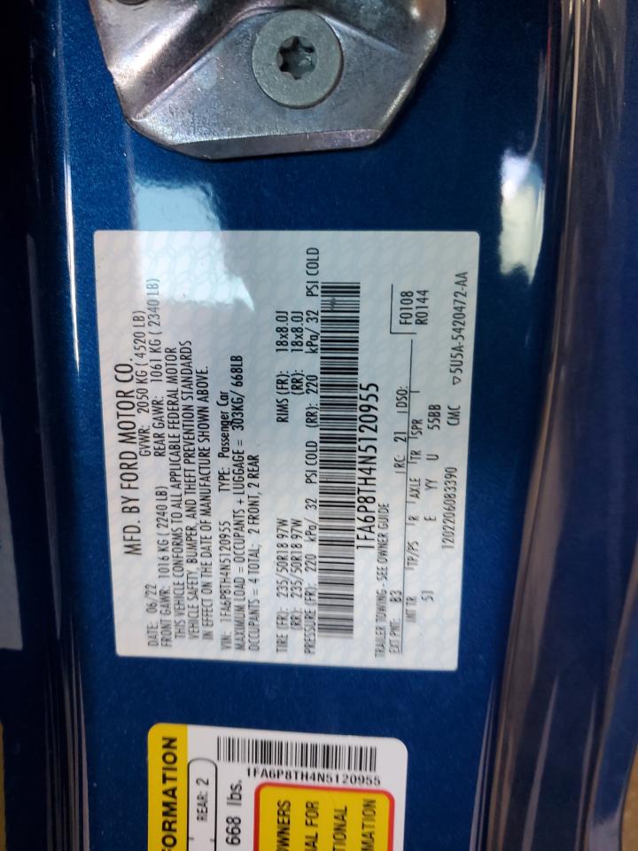 2022 FORD MUSTANG  VIN:1FA6P8TH4N5120955