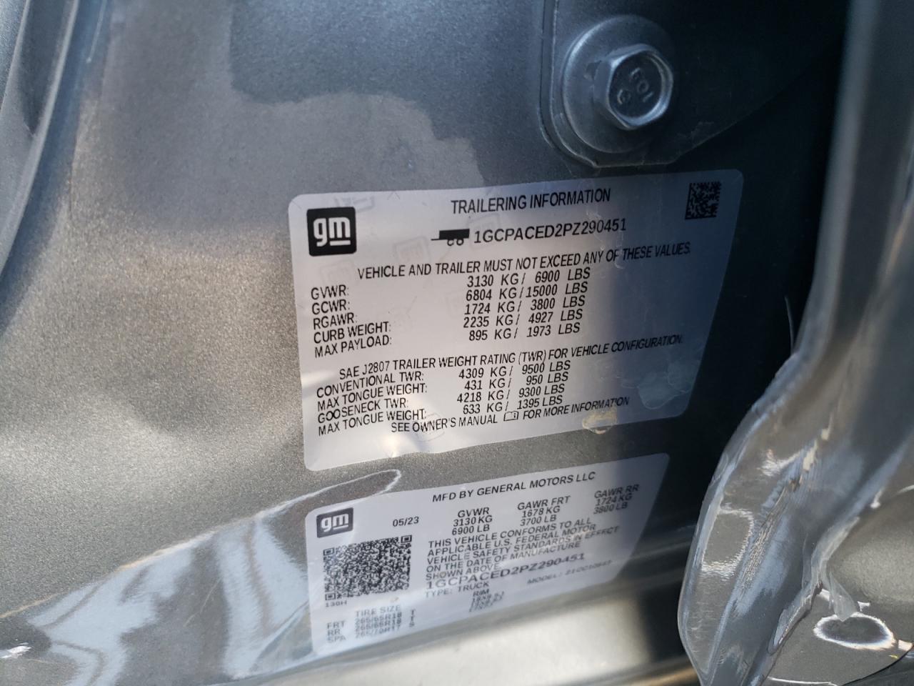 2023 CHEVROLET SILVERADO C1500 LT VIN:1GCPACED2PZ290451