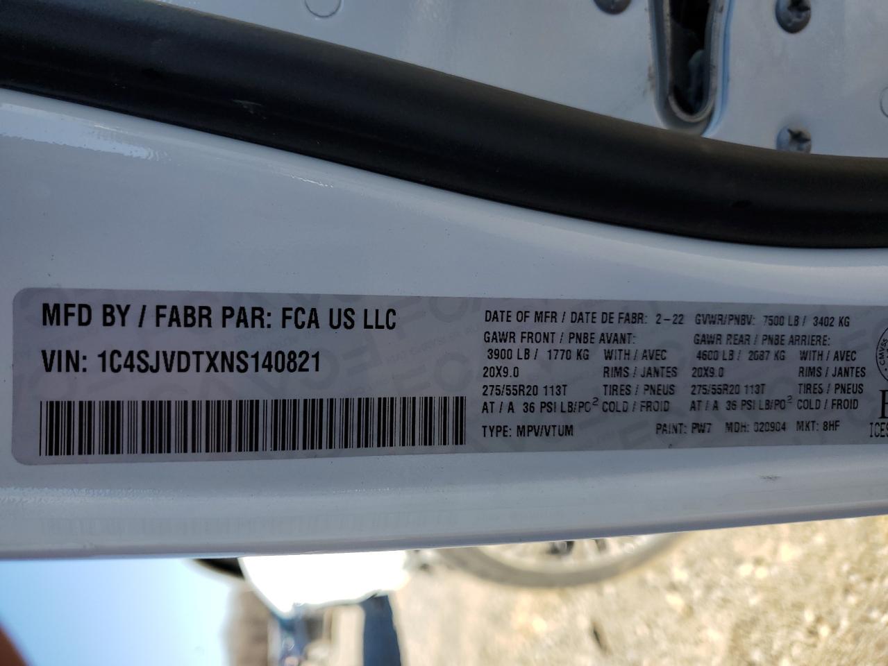 2022 JEEP WAGONEER SERIES III VIN:1C4SJVDTXNS140821