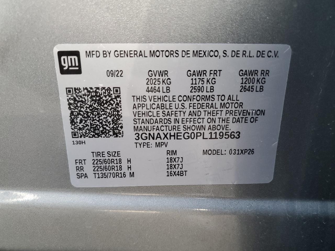 2023 CHEVROLET EQUINOX LS VIN:3GNAXHEG0PL119563