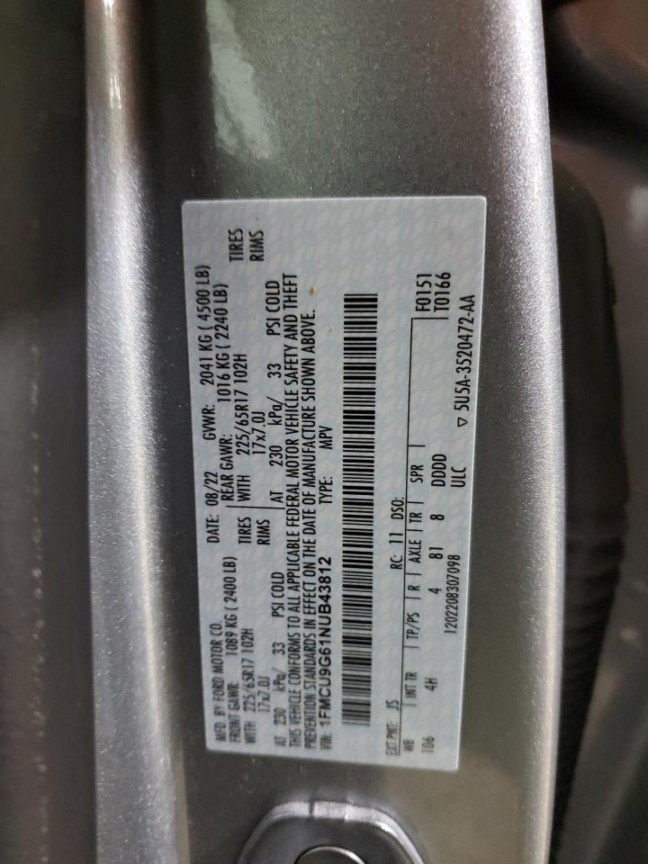 2022 FORD ESCAPE SE VIN:1FMCU9G61NUB43812
