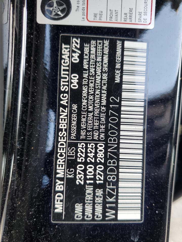 2022 MERCEDES-BENZ E 350 VIN:W1KZF8DB7NB070712