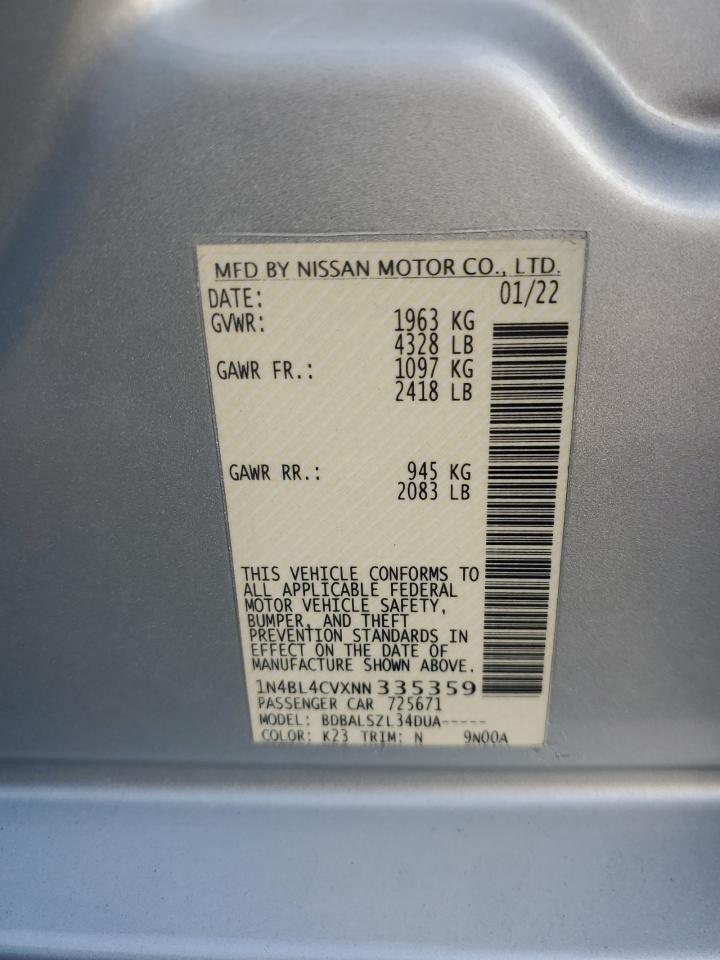 2022 NISSAN ALTIMA SR VIN:1N4BL4CVXNN335359