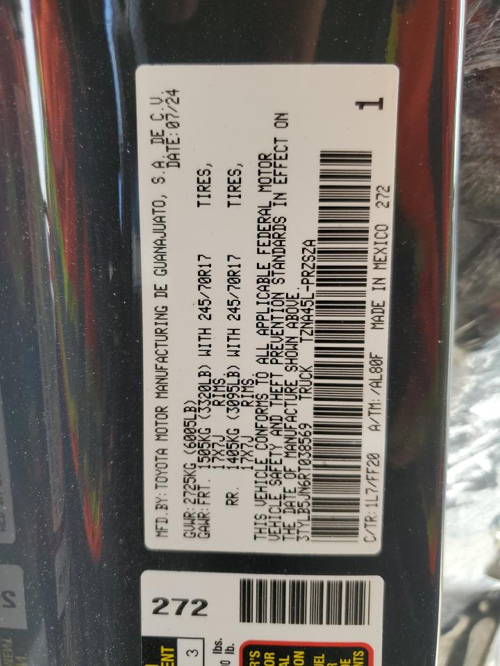 2024 TOYOTA TACOMA DOUBLE CAB VIN:3TYLB5JN6RT038569