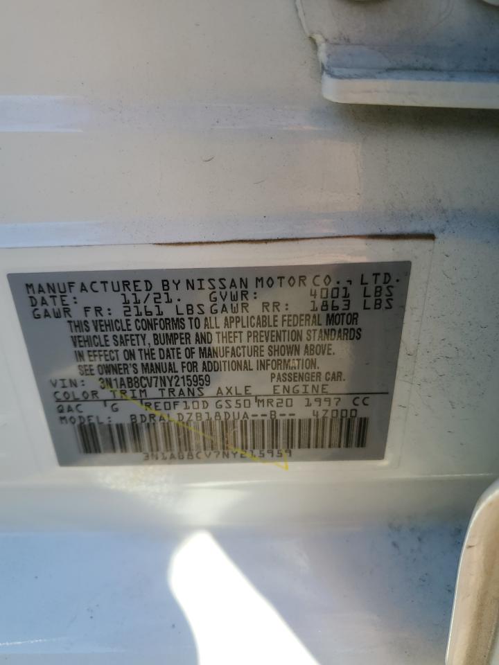 2022 NISSAN SENTRA SV VIN:3N1AB8CV7NY215959