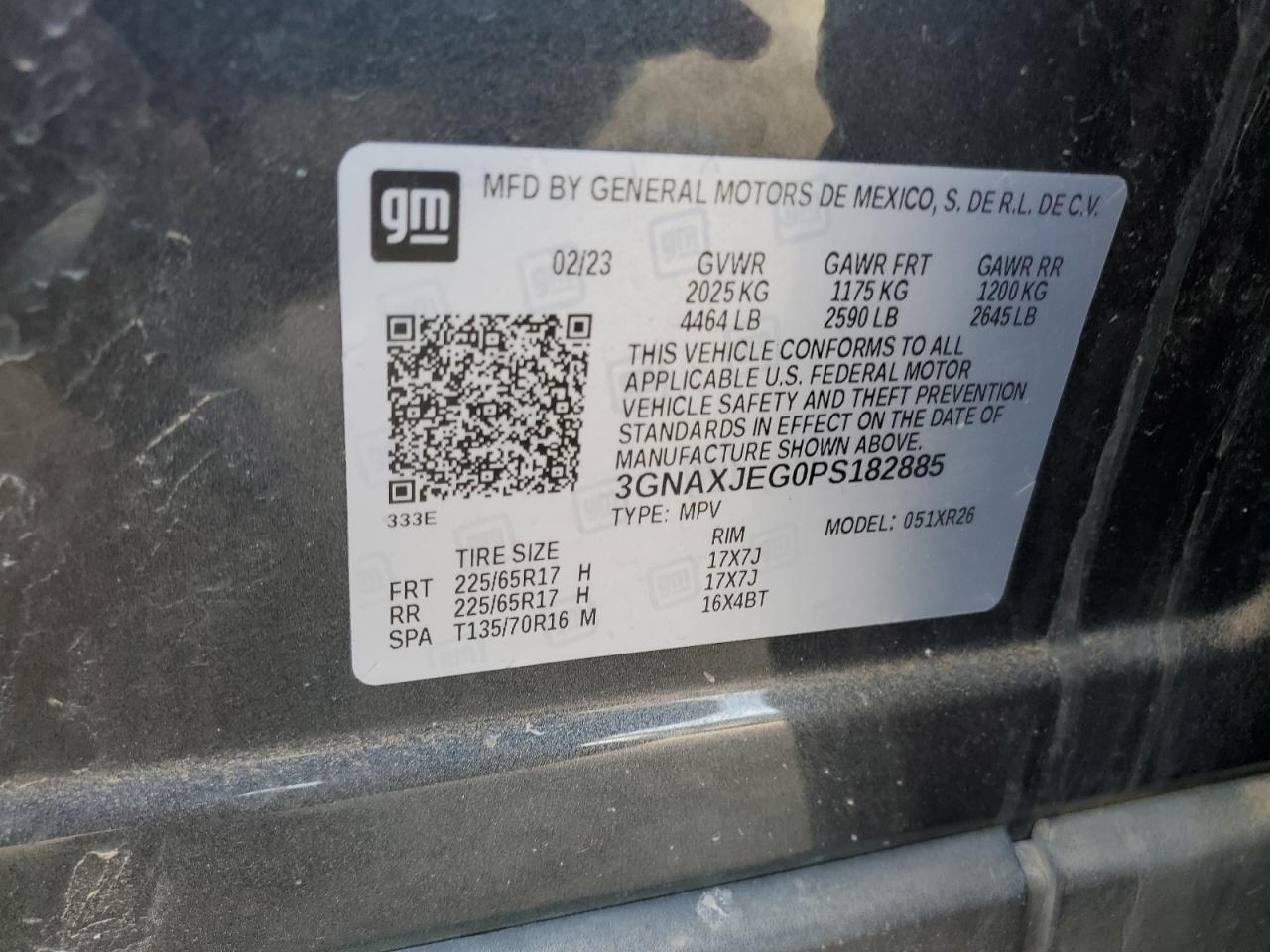 2023 CHEVROLET EQUINOX LT VIN:3GNAXJEG0PS182885